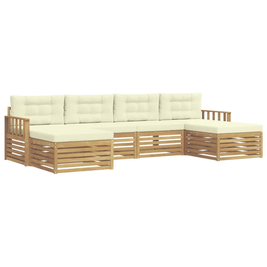 Set divani 6 pcs Bianco e Crema Legno di Acacia Massello