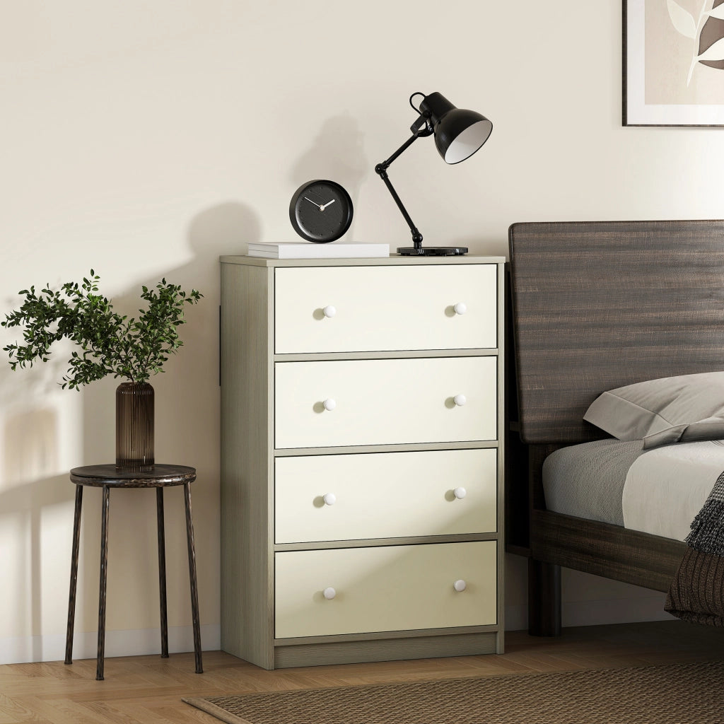 Cassettiera con 4 Cassetti in Tessuto 58x30x91 cm con Maniglie Doppie Struttura in MDF Bianco e Grigio