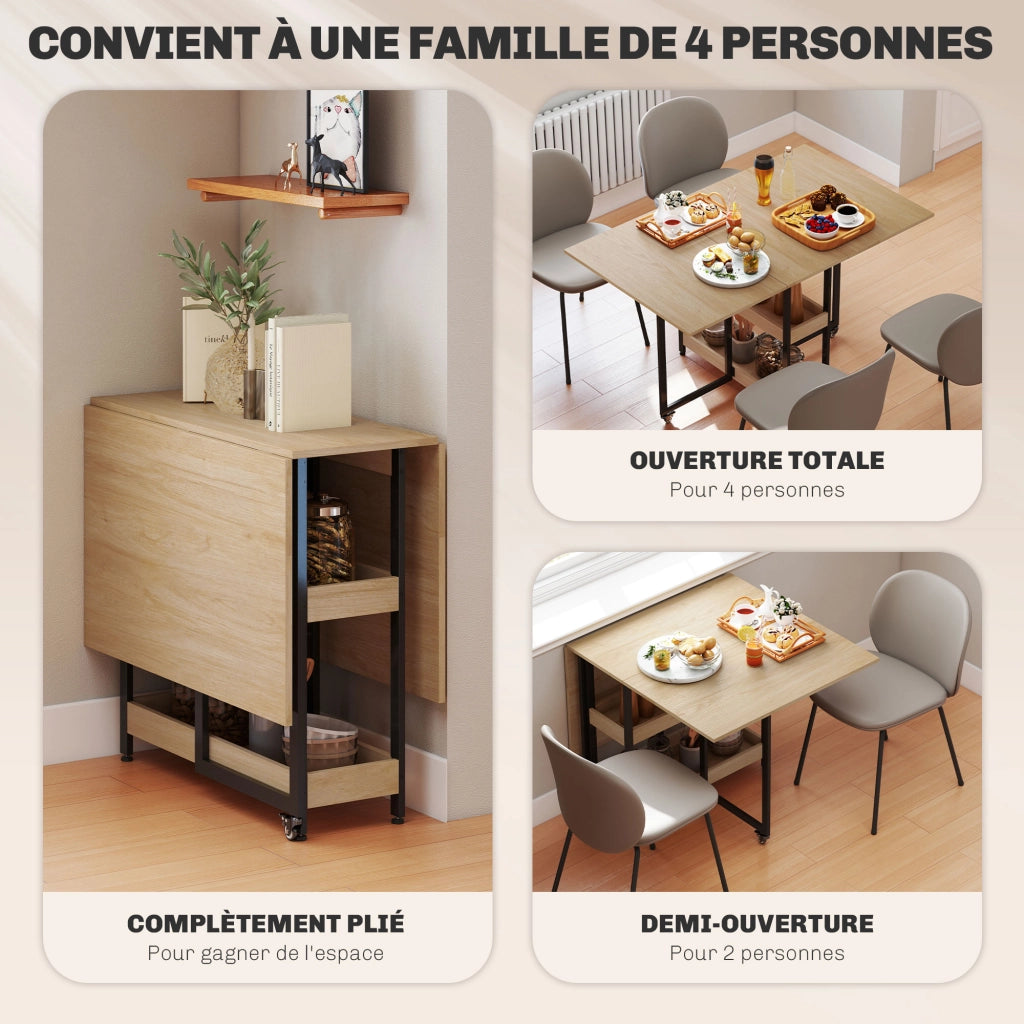 Tavolo da pranzo pieghevole con ruote ¨C zephmum ¨C quercia 120x60x75 cm