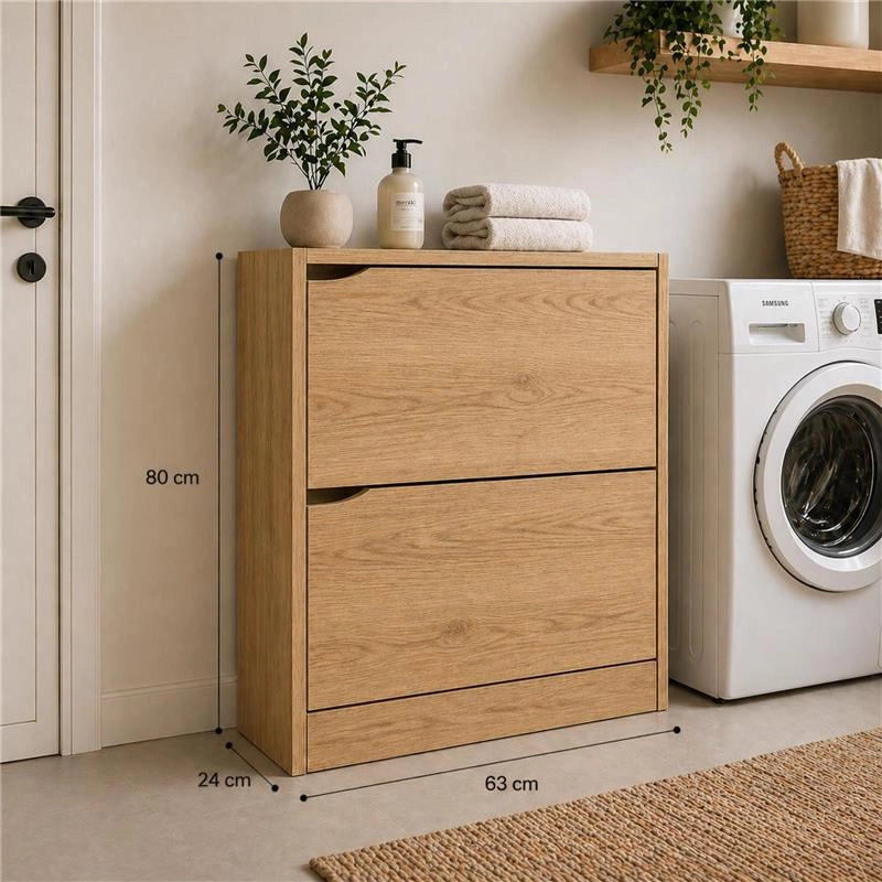 SCARPIERA LINEA HARMON A 2 ANTE E PANNELLO RETROSTANTE IN MDF COLORE ROVERE DIMENSIONI 63X24X80 CM