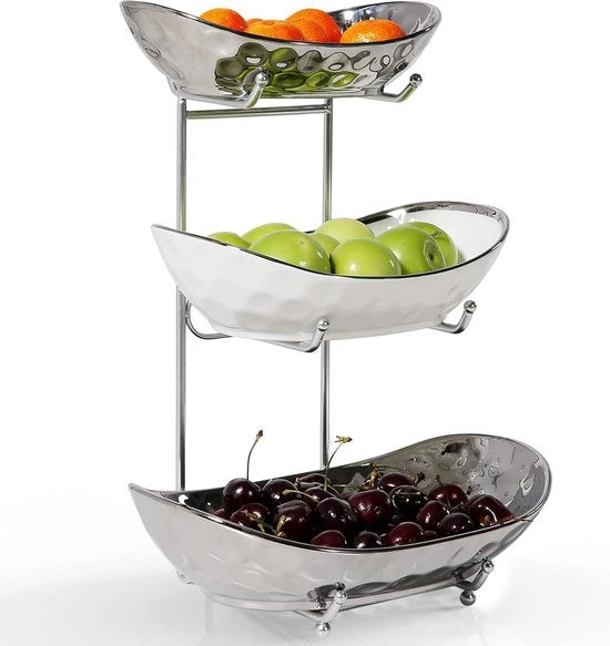 Tazza per frutta 3 strati ceramica vassoio per frutta e verdura per cucina porcellana per cucina per la conservazione di frutta e verdura snack noci dessert piatto da dessert tavola da pranzo per tavola da festa per matrimonio