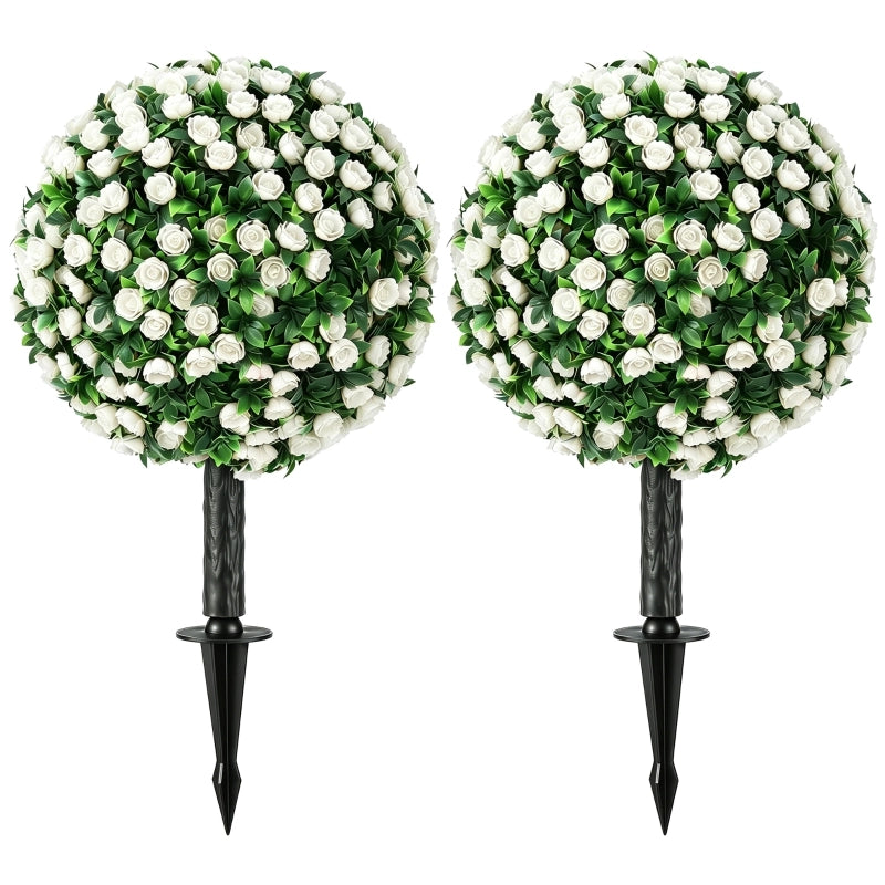 Sfere di rose artificiali, resistenti ai raggi UV per uso esterno, set di 2 roseli, 55 cm, bianche