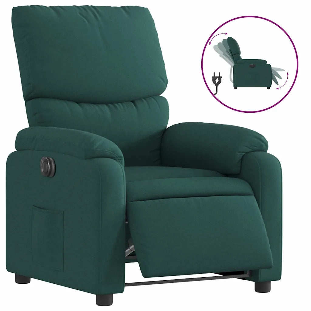 Poltrona | Sedia Relax Elettrica Reclinabile Verde Scuro in Tessuto