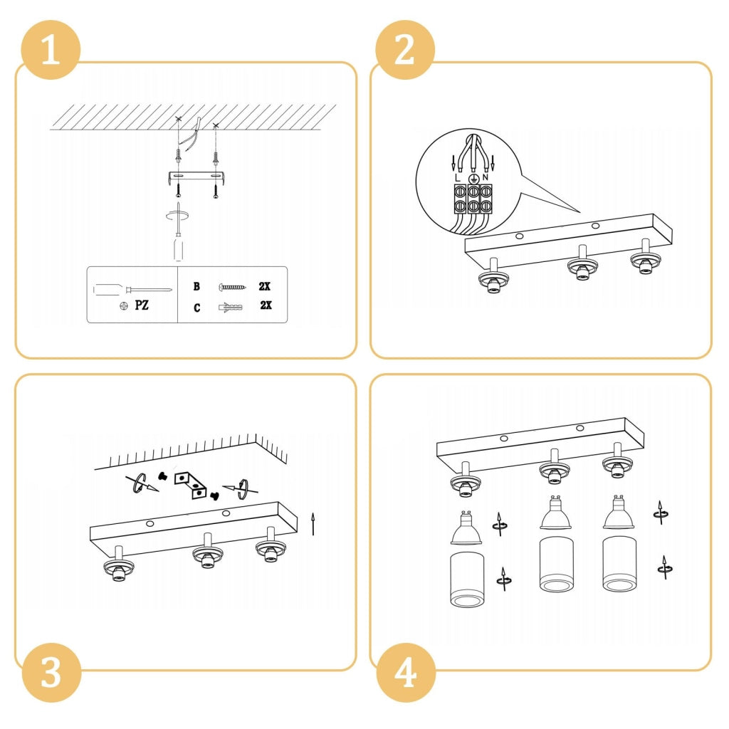 ZMH Faretto da soffitto 3 luci GU10 legno acrilico girevoli 350° per soggiorno