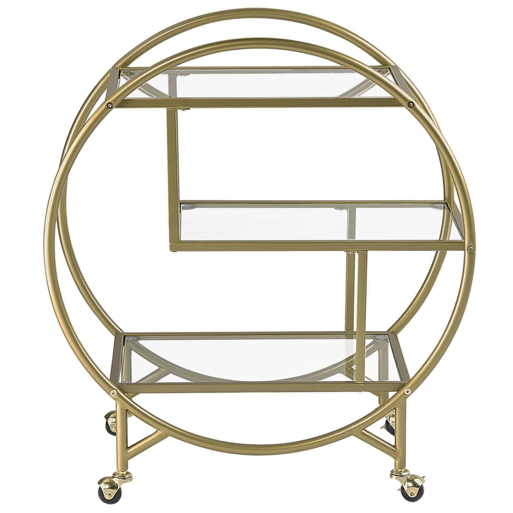 Carrello Cucina Metallo dorato Vetro 50 x 34 cm Ruote Glamour Portaoggetti Aperto Tre Ripiani Soggiorno