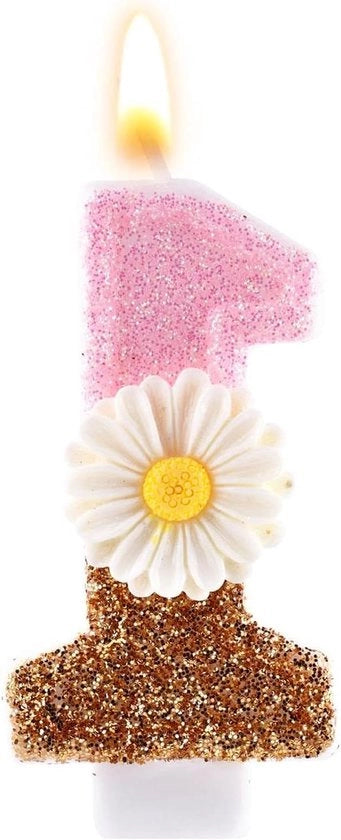 Candela di compleanno per bambina numero 1, altezza 7,3cm - Decorazione di compleanno per la prima età - Topper di torta di compleanno - Luccicante oro - Decorazione di compleanno per bambina