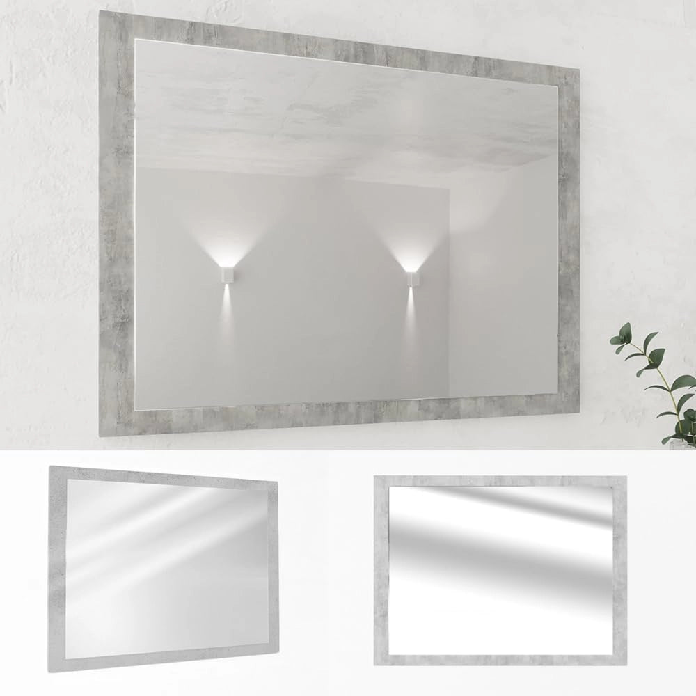 Specchio bagno Kiko, Calcestruzzo, 45 x 60 cm, per montaggio a parete, abbinabile ai mobili da bagno Kiko