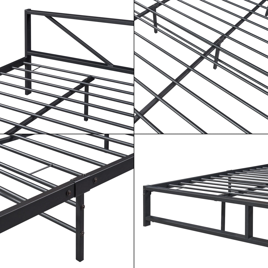 Letto in Metallo con Materasso a Schiuma Fredda 180 x 200 cm Letto Matrimoniale/King Size con Testiera Decorativa Letto in Stile Classico/Moderno - Nero