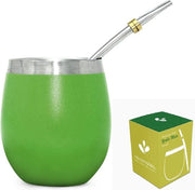 Yerba Mate - Set di the con Bombilla - Tazza doppia in acciaio inossidabile - 237 ml, verde