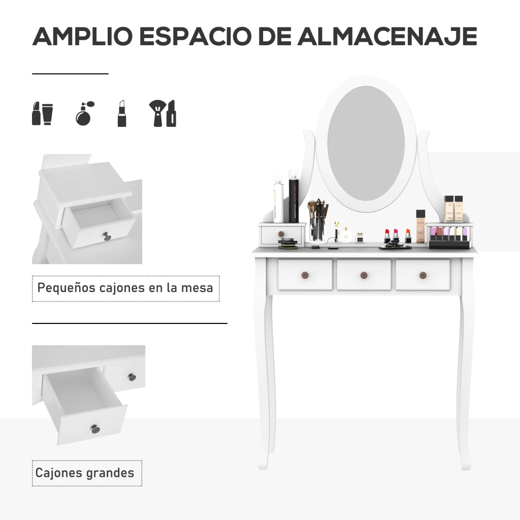 Tavolo trucco con specchio e 5 cassetti ¨C zephmum ¨C Bianco e nero