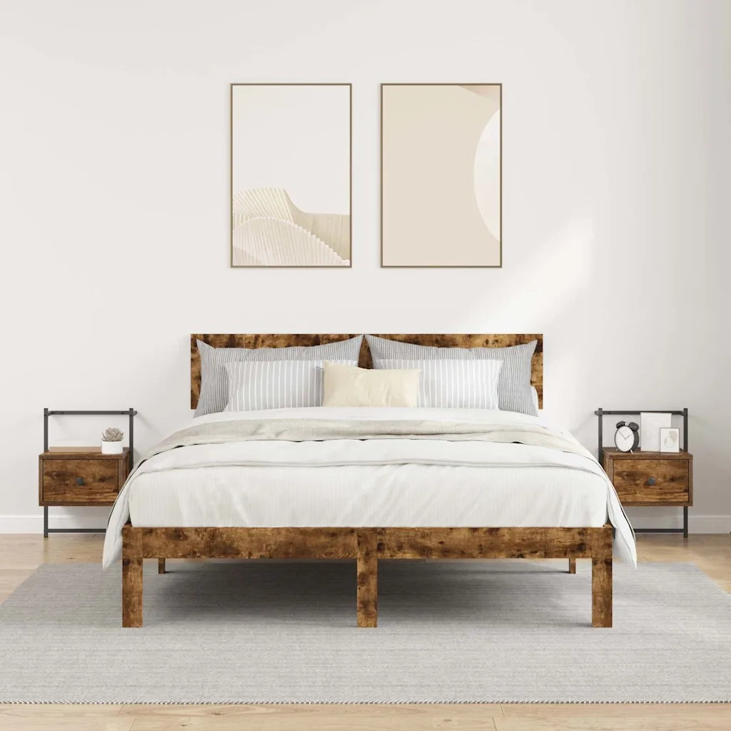 Comodini a Muro 2 pz-Set di 2 Tavolino da notte Rovere Fumo 35x30x51 cm Legno Multistrato