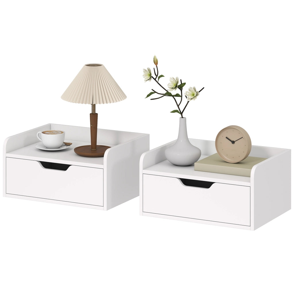 Comodino a muro ¨C zephmum ¨C bianco, legno, 40x30x19.5 cm