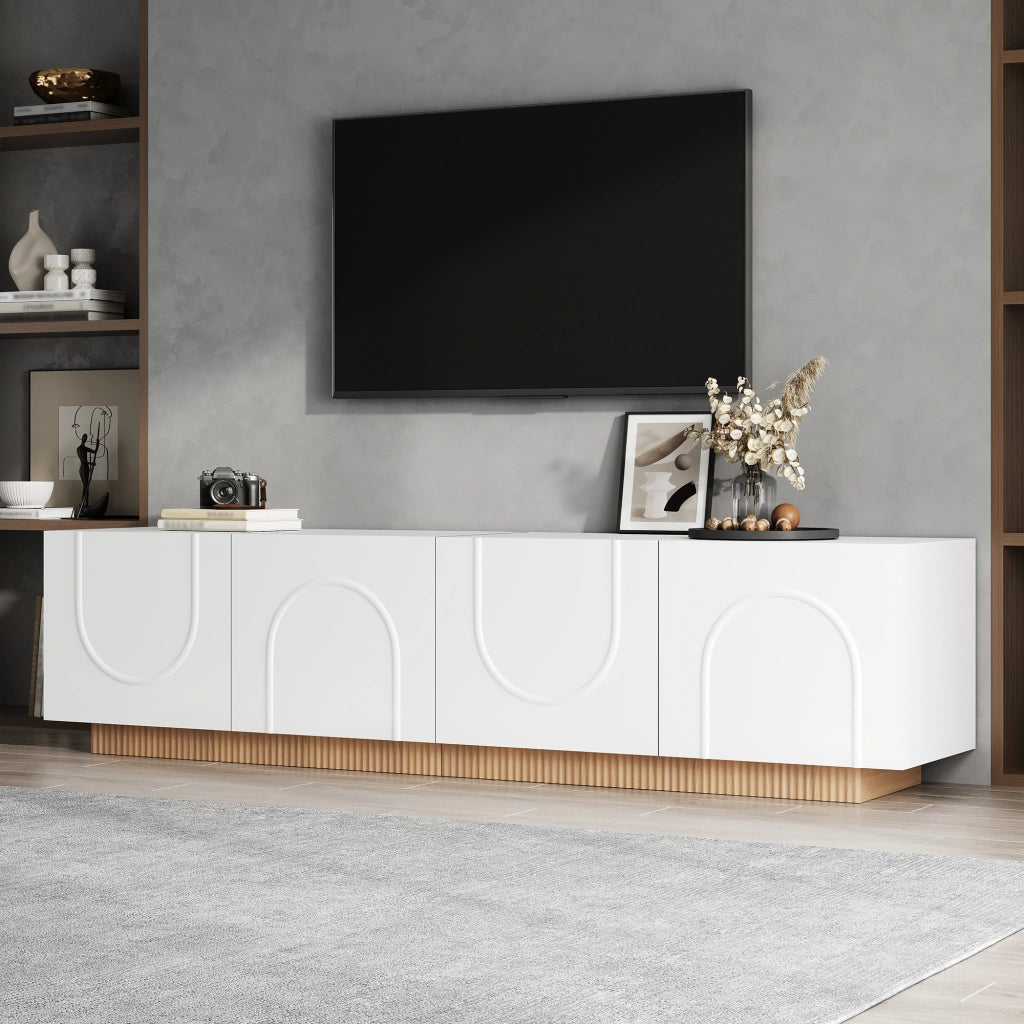Mobile TV con 4 ante e 2 passacavi - per soggiorno - 170×38×42 cm - bianco