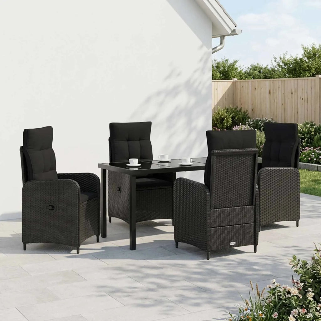 Set da pranzo per esterni 5 pz Nero polyrattan 3422430