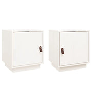 Set di 2 Comodini | Armadio da Notte | Mobiletto da notte Bianco 40x34x45 cm in Legno Massello di Pino