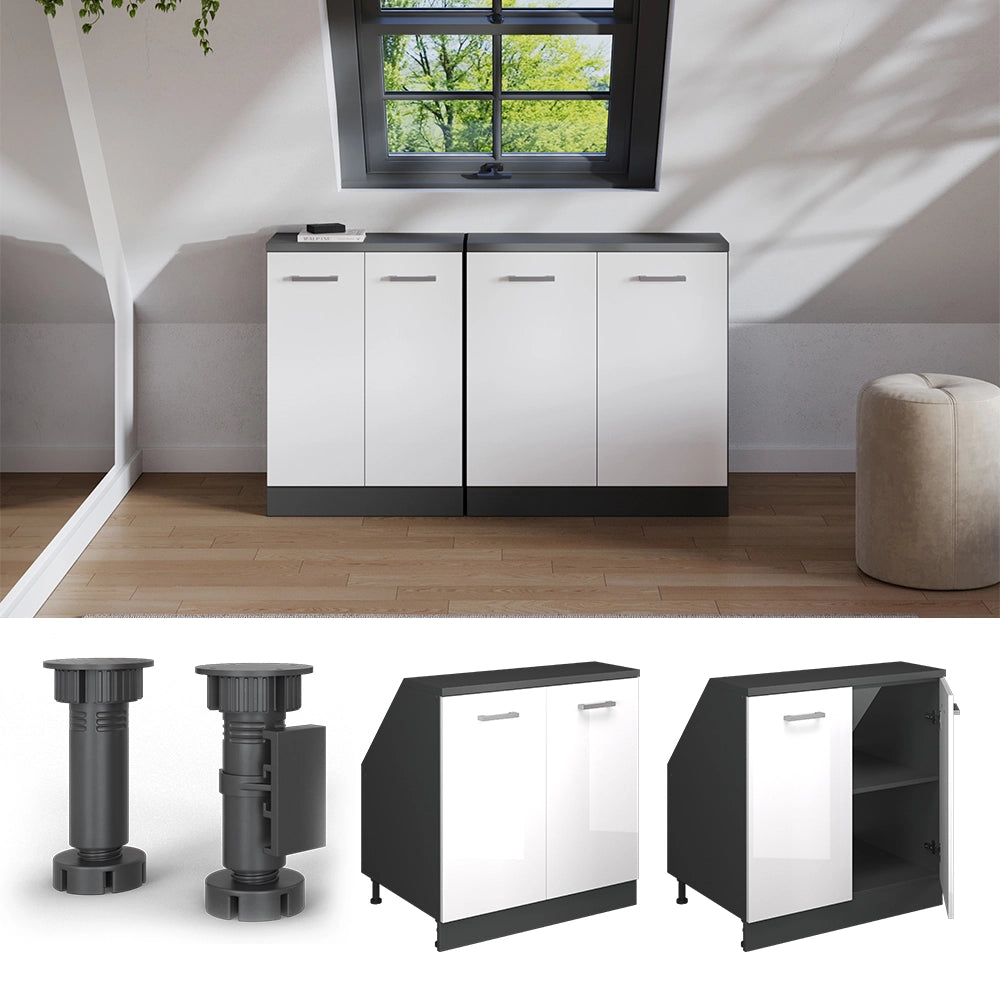 Mobile sottotetto Rion Bianco lucido/Antracite 80 x 83.8 cm con 2 porte, carcassa 60 cm profondità Vicco