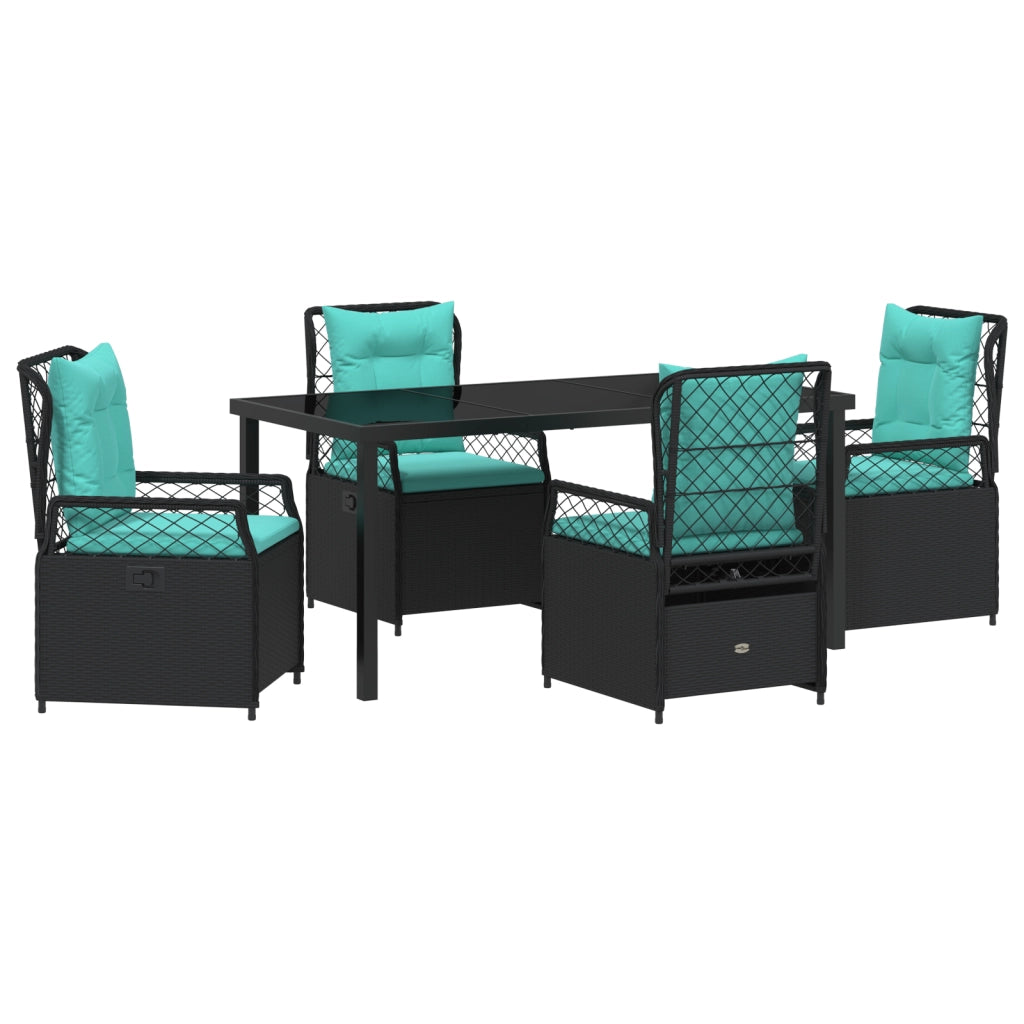 Set da Pranzo da Giardino 5 Pezzi Nero Rattan Polimerico