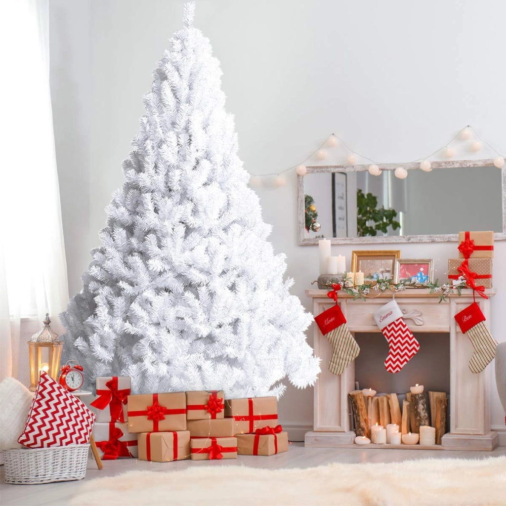 Albero di natale artificiale 210cm in PVC con 950 rami, supporto in metallo e piedi in gomma Bianco-Alberi di Natale