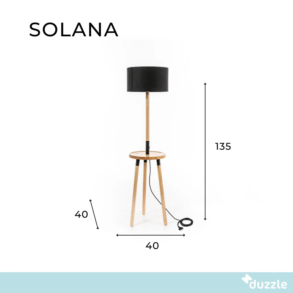 Lampada da terra Solana con struttura in legno e paralume nero | Duzzle