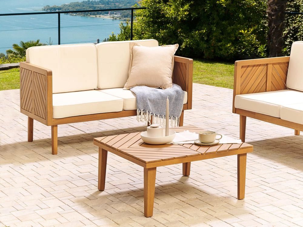 Tavolino da esterno in legno di acacia 70 x 70 cm piano a doghe moderno design naturale