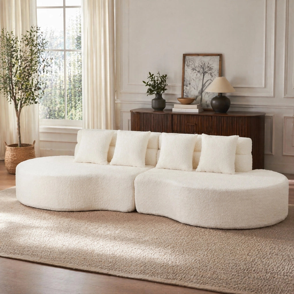 Divano modulare 2 pezzi - con design curvo e schienale a livelli - in chenille - beige
