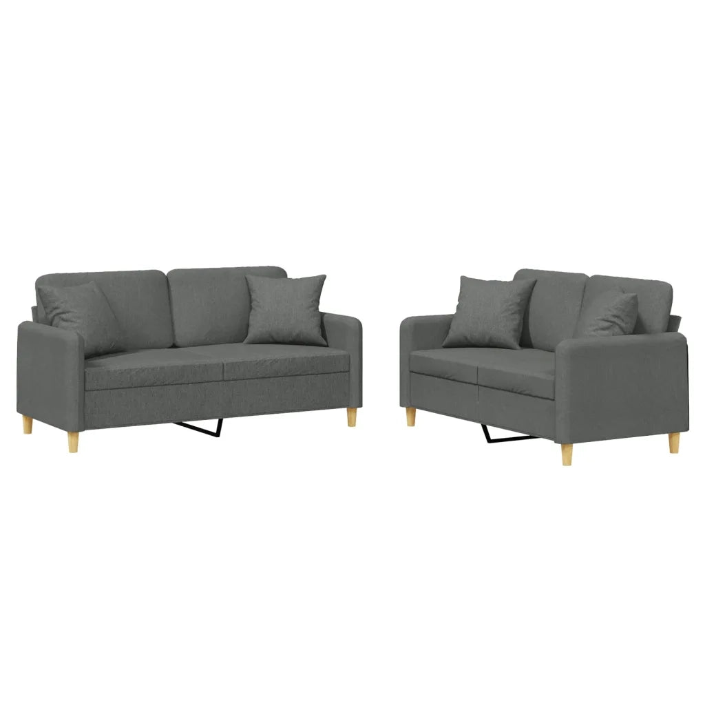 Set di Divani 2 pz con Cuscini Grigio Scuro in Tessuto 3202103