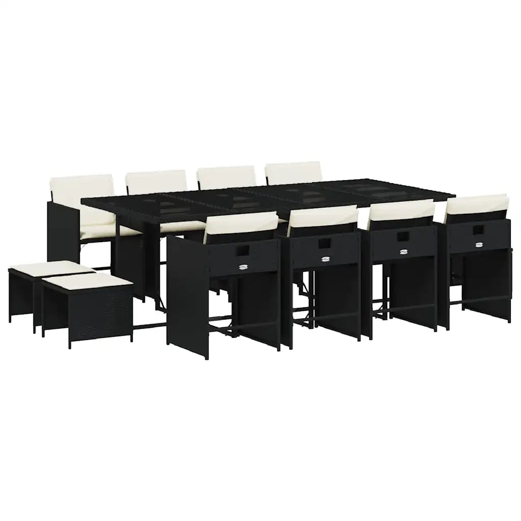 Set da Pranzo da Giardino 13pz con Cuscini Nero in Polyrattan 3211158