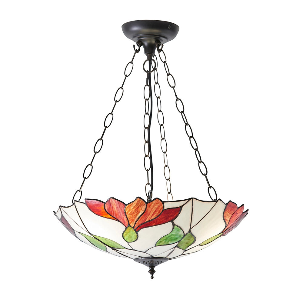 Lampada a sospensione vetrata Tiffany Botanica 3 luci E27