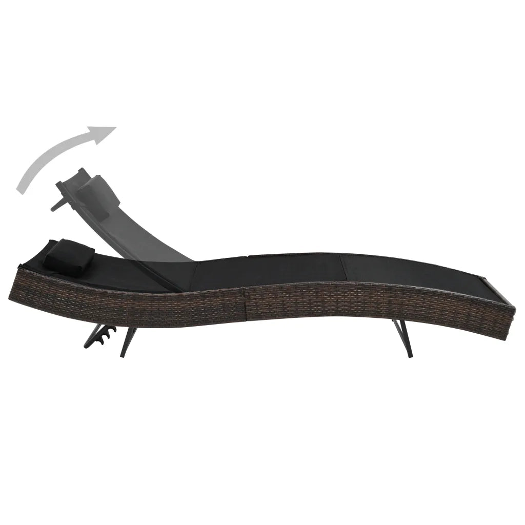 Lettino Prendisole con Cuscino in Polyrattan Marrone 44716