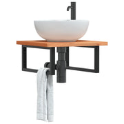 Ripiano a Parete per Lavabo-Mensole a Muro in Acciaio e Massello di Faggio 848328