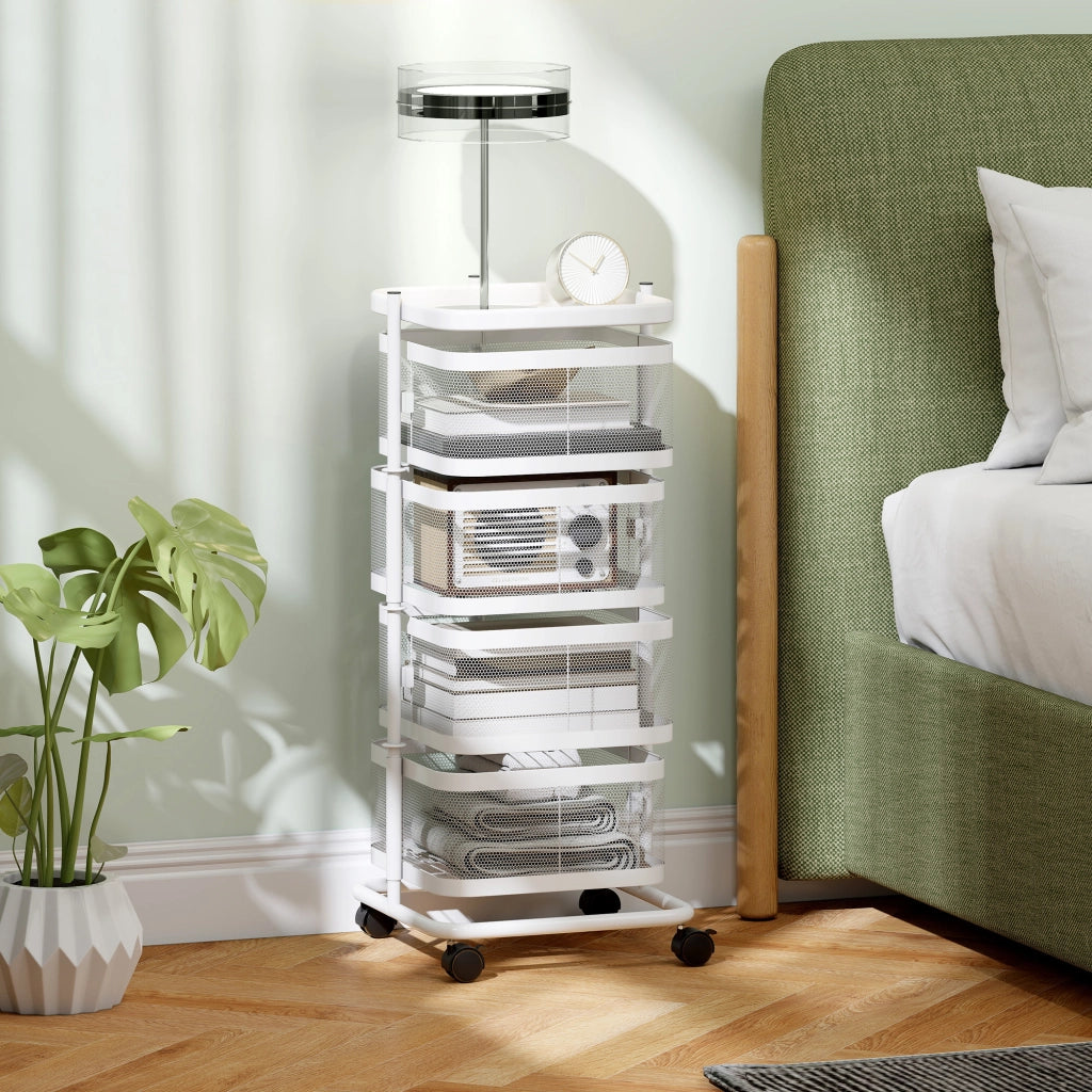 Carrello con 4 cestelli girevoli su ruote ¨C zephmum ¨C bianco, acciaio, 33x33x77cm