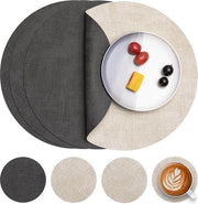 Piatti di supporto in pelle, rotondi, impermeabili, doppie facce, termoresistenti, antiscivolo e lavabili, 4 pezzi (4 pezzi, lino grigio)