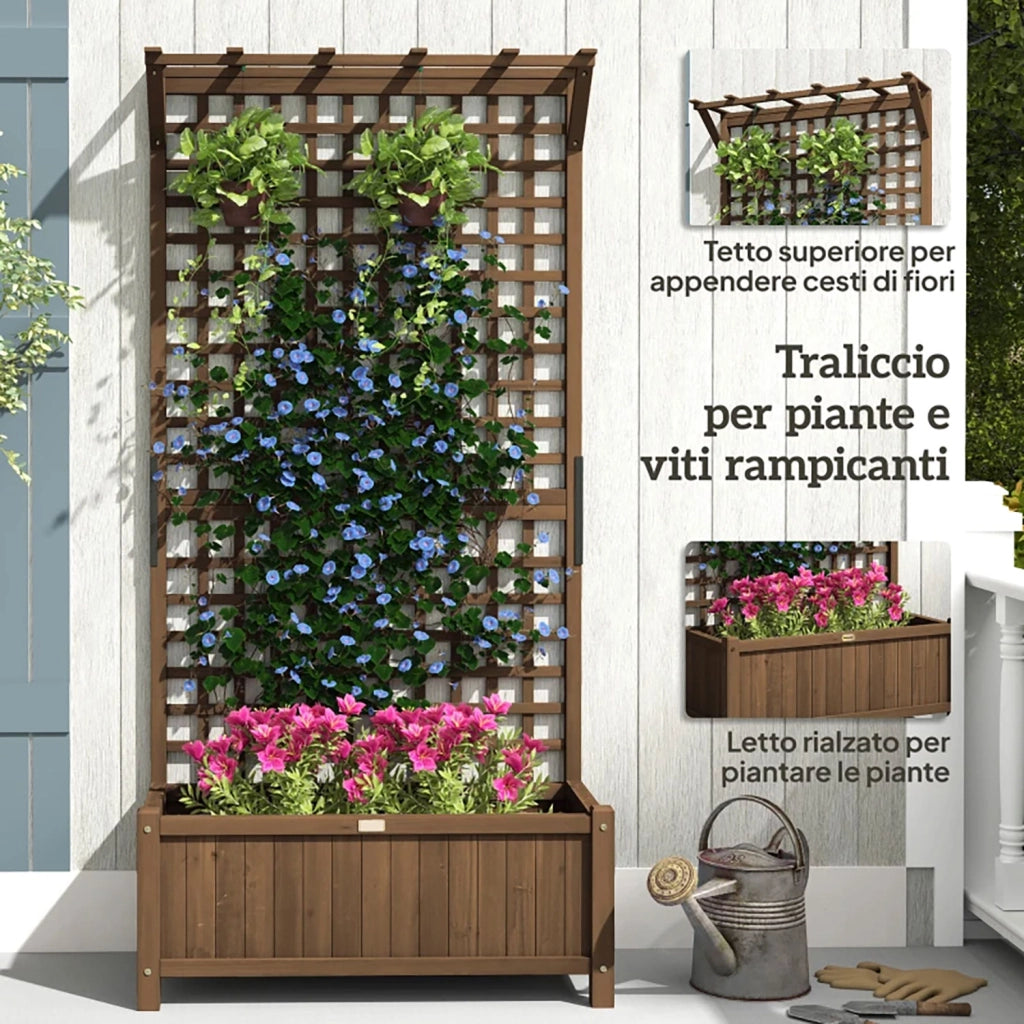Fioriera da Giardino con Traliccio per Piante Rampicanti 90x45x183 cm in Legno di Abete Marrone