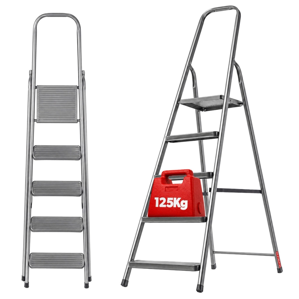 Scala in acciaio KADAX a 5 gradini, pieghevole, monofacciale, portata 125 kg