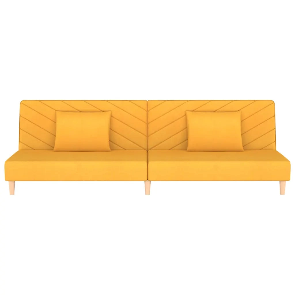 Divano Letto a 2 Posti con 2 Cuscini Giallo in Tessuto 375895