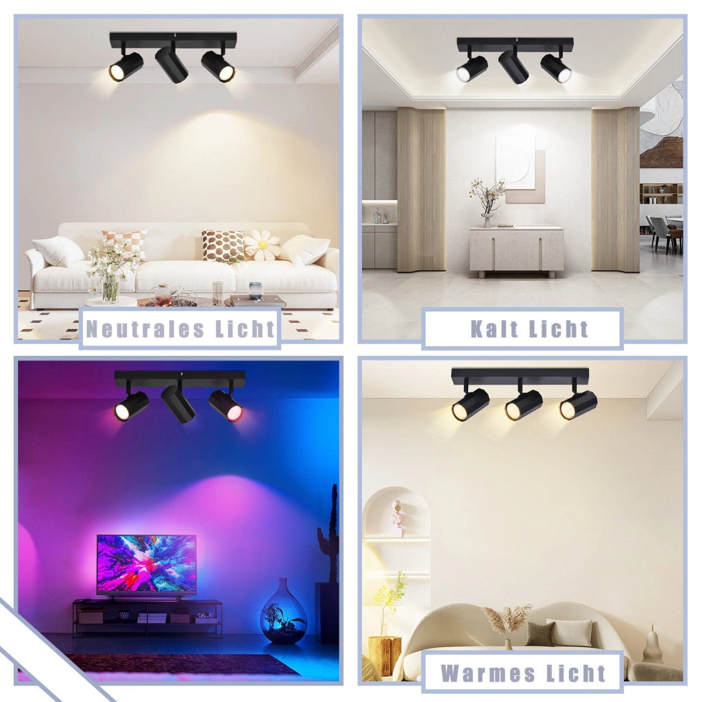 ZMH Faretto da soffitto metallici neri 3 luci GU10 max 25W retro girevoli 350° per salotto cucine sale pranzo