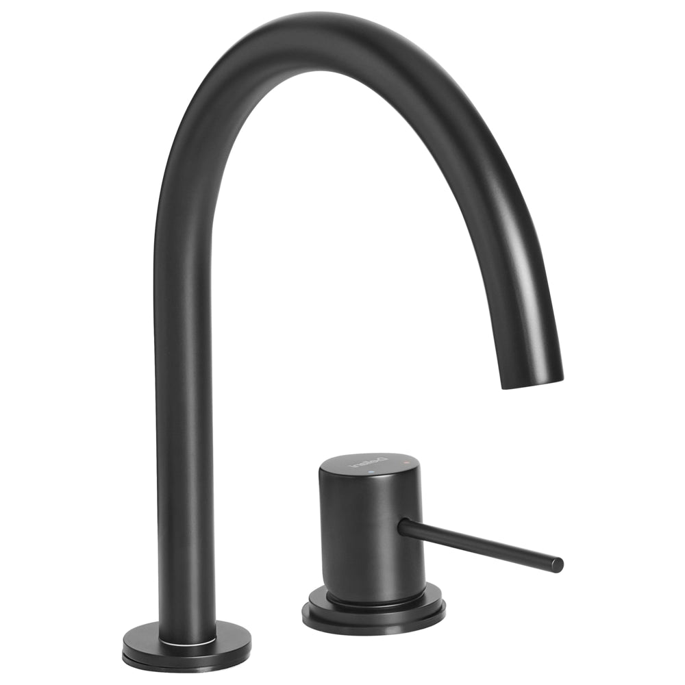 Rubinetto miscelatore per lavabo in ottone nero a leva singola con beccuccio curvo Accessori per il bagno