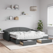 Divano Letto Estraibile Cassetti Grigio Scuro 90x200cm Tessuto