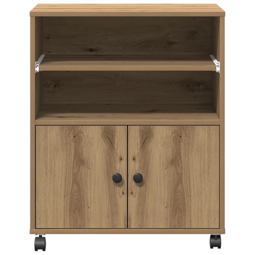 Supporto per Stampante con Ruote Rovere Artigianale 60x48x74 cm