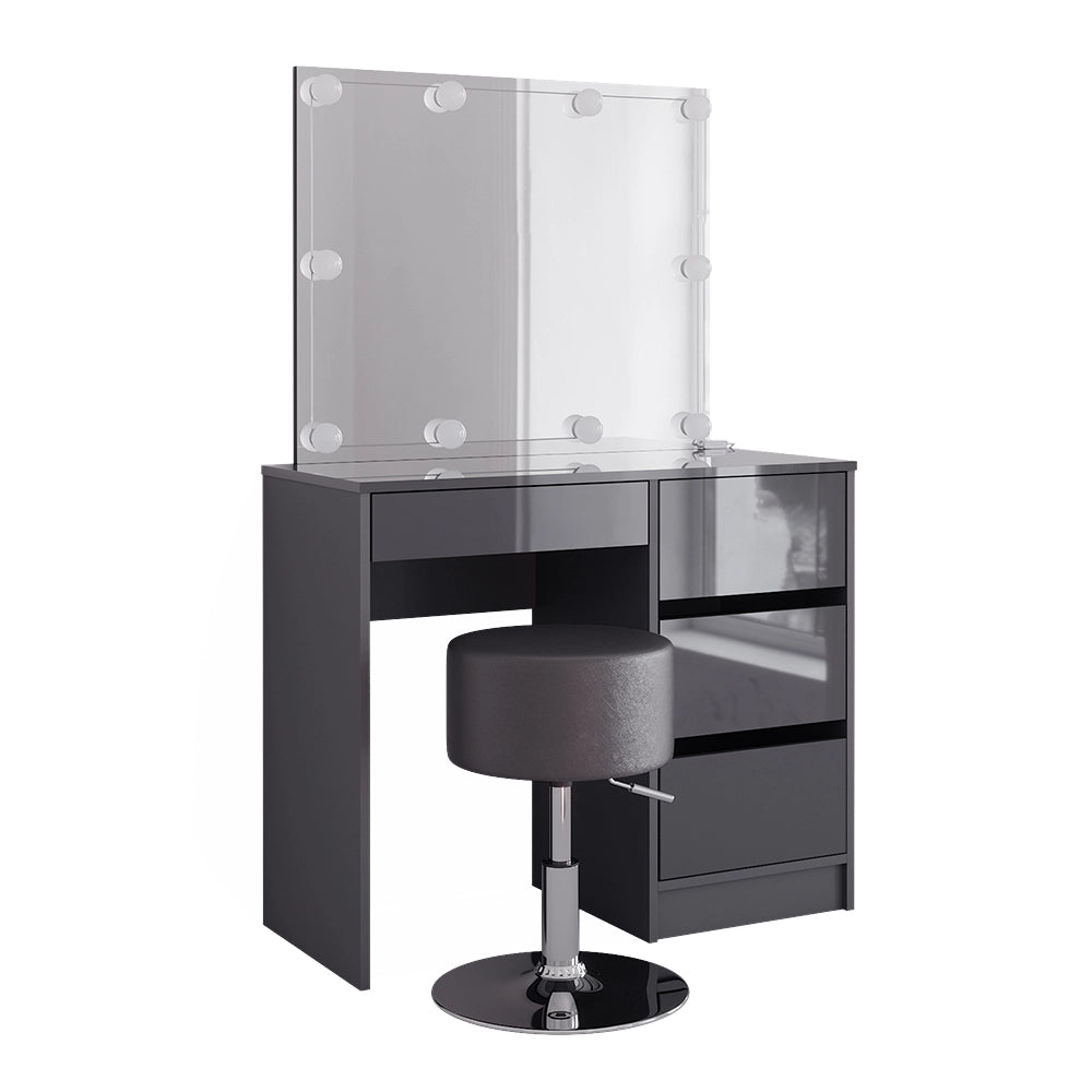Vicco Tavolo da toeletta Antracite 40 cm con illuminazione a LED e sgabello