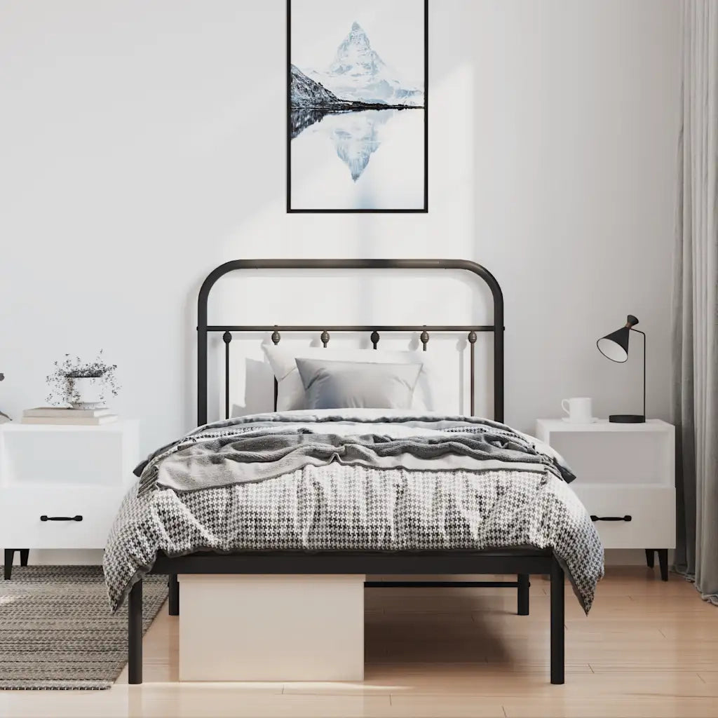 Letto singolo | Letto per adulti | Giroletto con Testiera Metallo Nero 100x200 cm