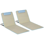 SET 2 SDRAIO DA SPIAGGIA PIEGHEVOLI CON SCHIENALE REGOLABILE E POGGIATESTA 53X124X35-45 CM BEIGE E AZZURRO