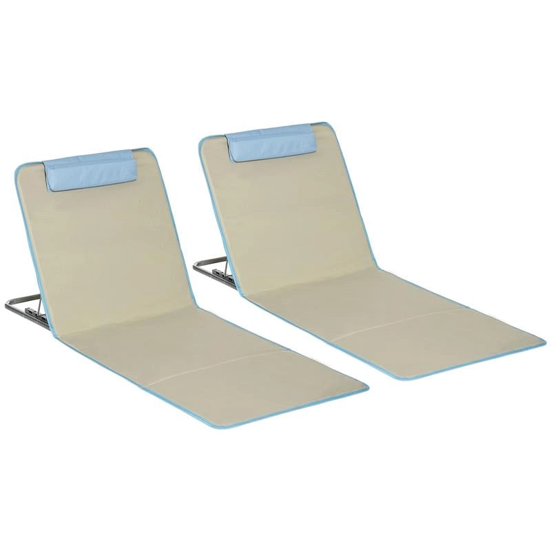 SET 2 SDRAIO DA SPIAGGIA PIEGHEVOLI CON SCHIENALE REGOLABILE E POGGIATESTA 53X124X35-45 CM BEIGE E AZZURRO