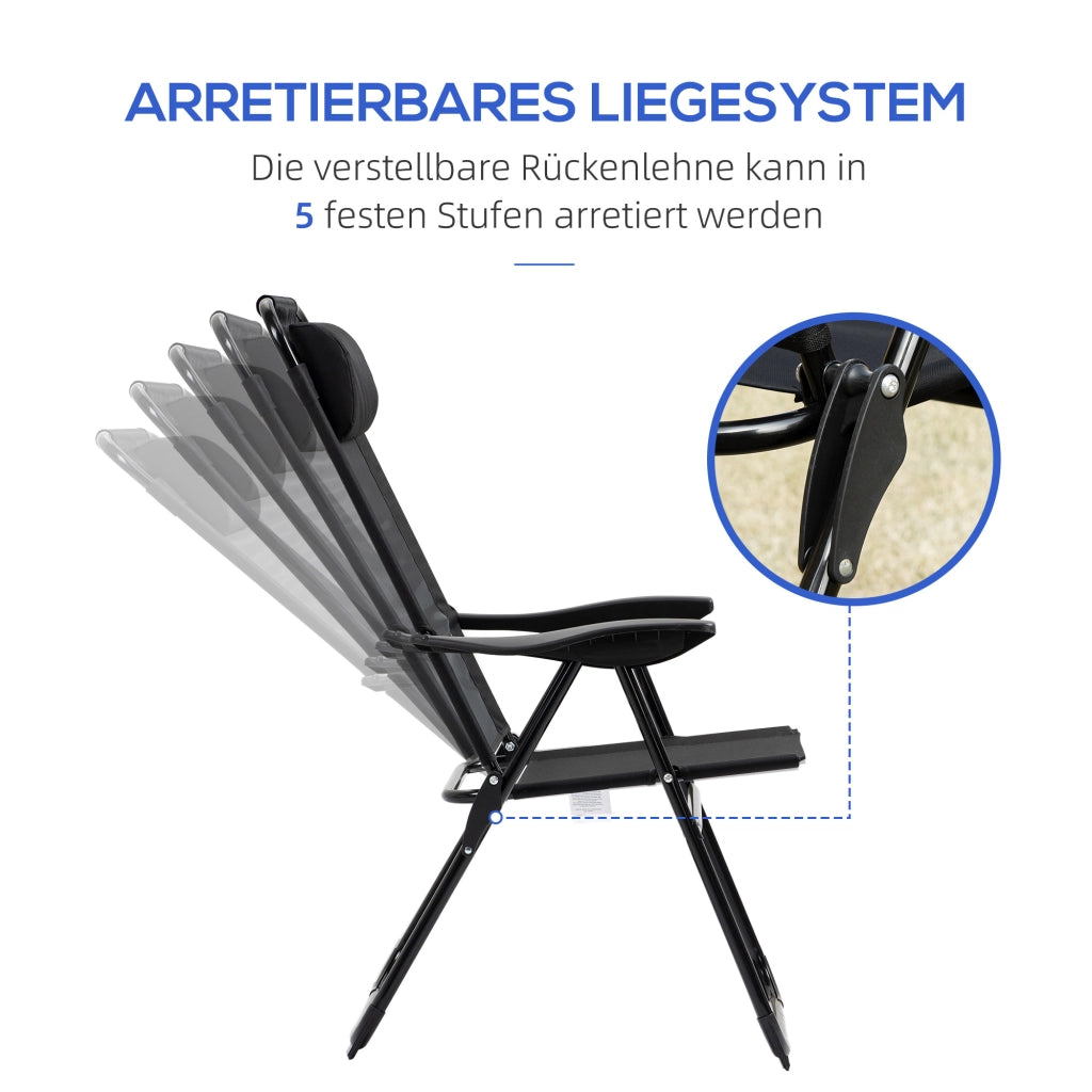 Coppia sedie pieghevoli da giardino con braccioli e schienale regolabile struttura resistente portata centoventi kg leggere e pratiche per balcone