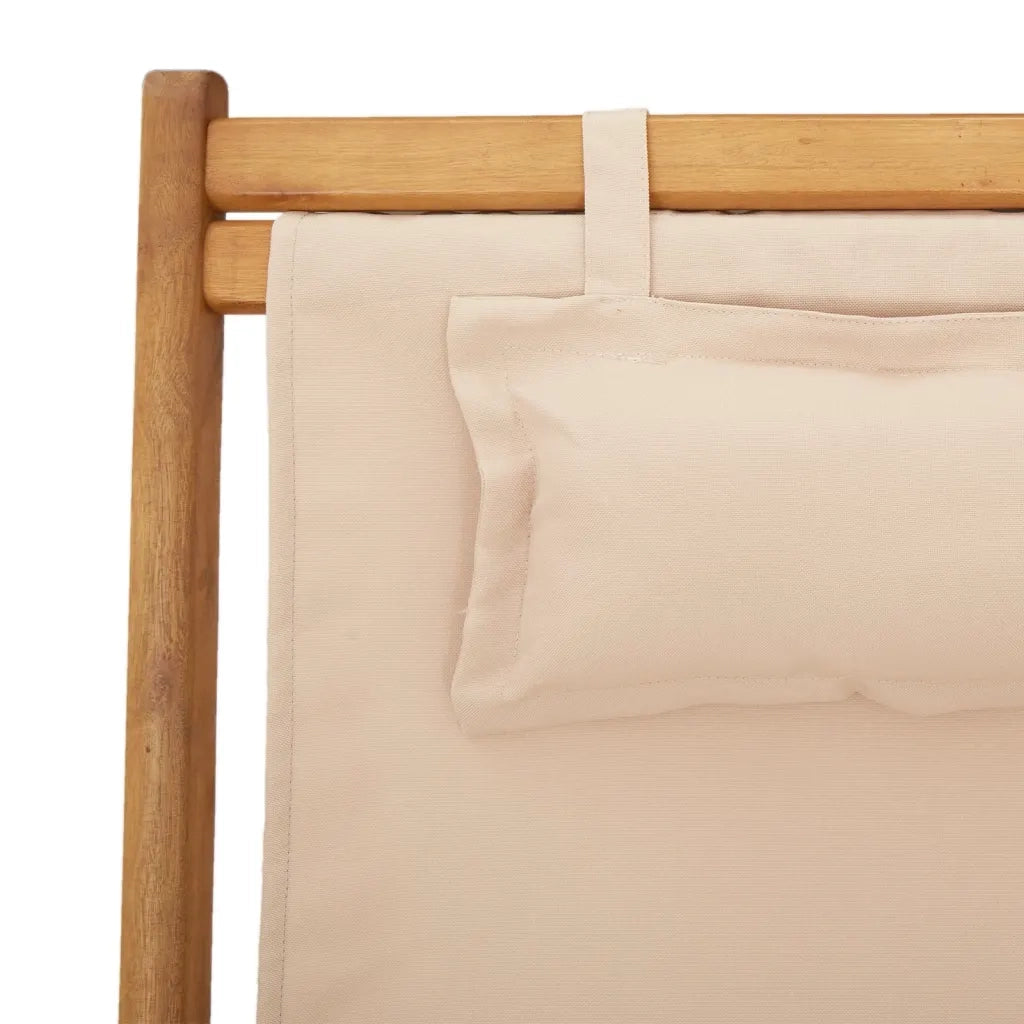 vidaXL Sedia da Spiaggia Pieghevole Beige Legno di Eucalipto e Tessuto