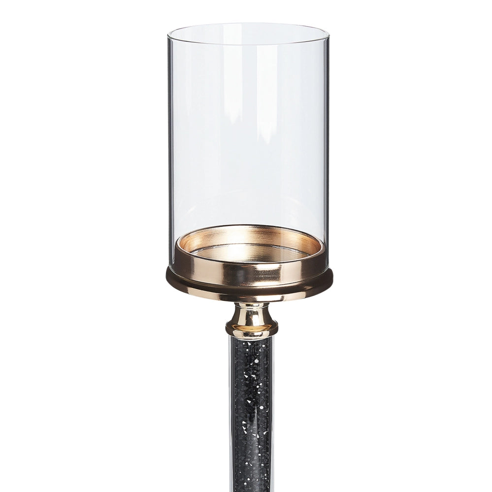 Portacandele Colonna in metallo dorato Paralume in vetro 41 cm Centrotavola decorativo glamour