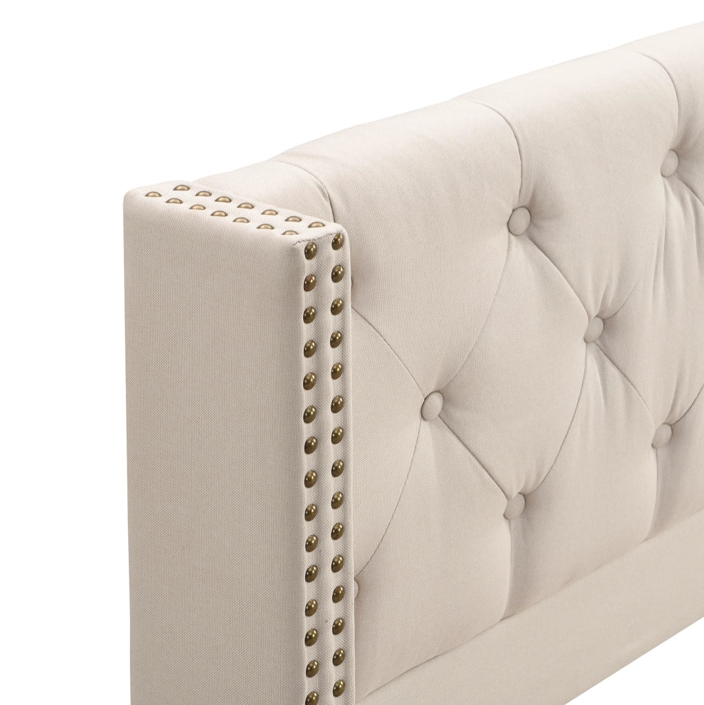 Letto imbottito in lino Beige 180x200 cm con testiera e rete a 12 doghe