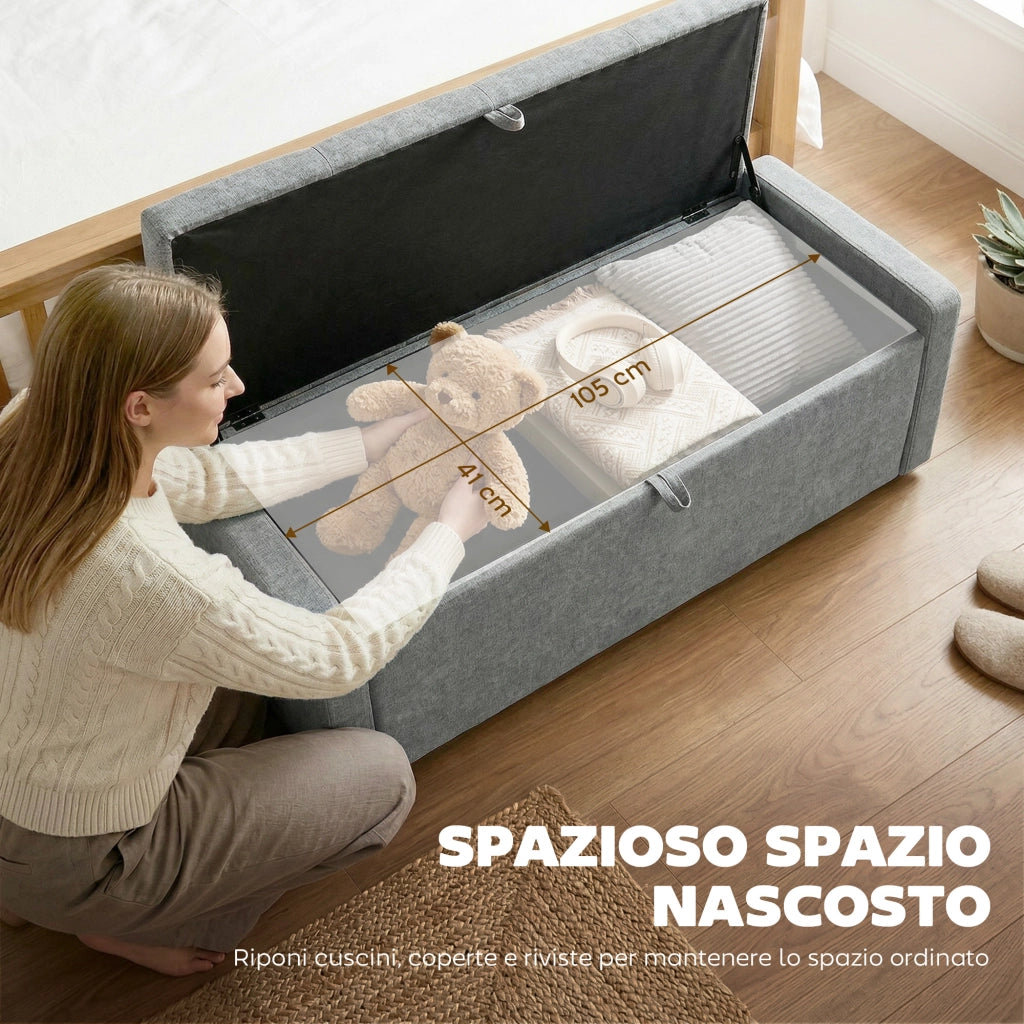 Cassettiera Contenitore con Seduta ¨C Zephmum ¨C Grigio Chiaro, Lino