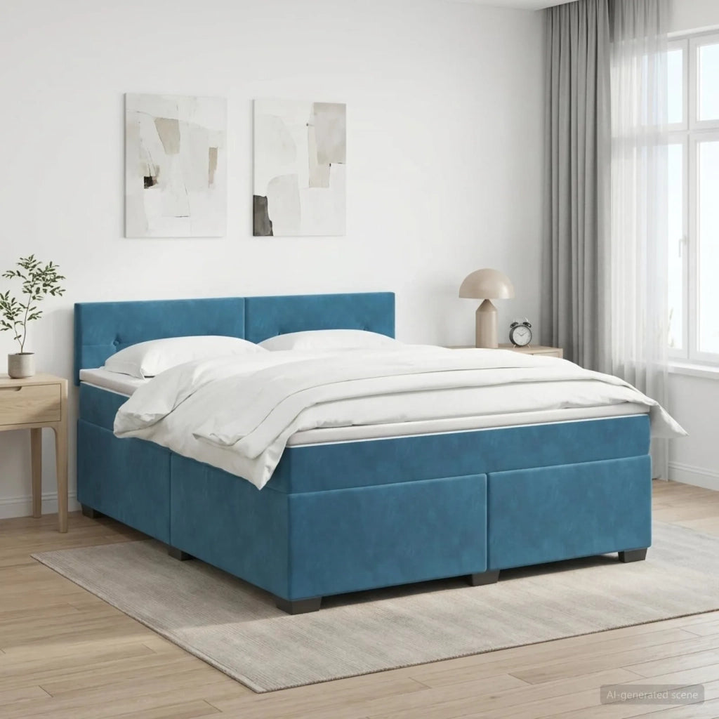 Letto box spring con materasso Blu Scuro 160 x 200 cm Velluto 3450750