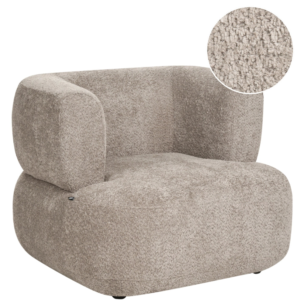 Poltrona Accogliente in Poliestere e Ciniglia Tortora Rivestimento Moderno Seduta Comoda Schienale Curvo Stile Scandinavo